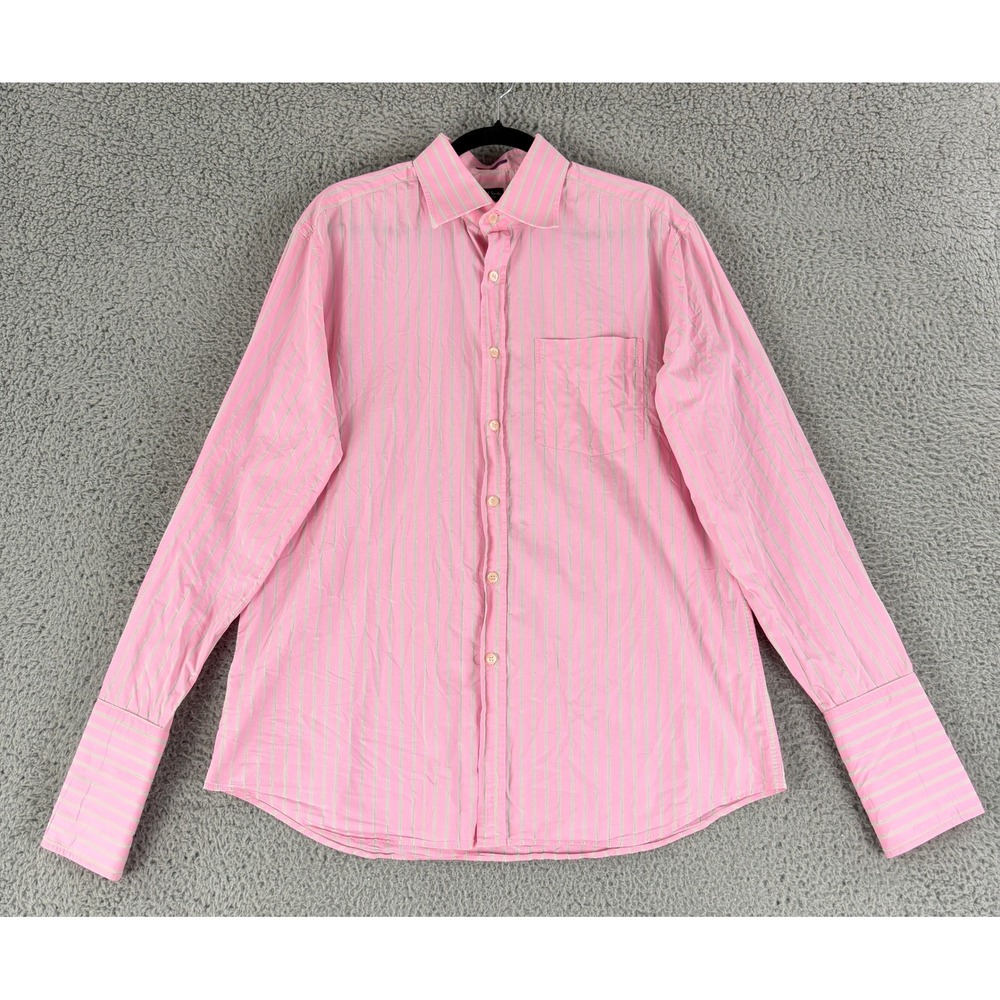 Paul Smith Mens Dress Shirt 16.5 Pink Stripe Long‎ Sleeve Made in Italy Cotton